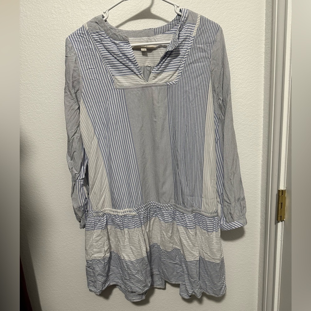 LOFT Dresses | Loft Striped Flounce Swing Dress | Blue and White | Size S